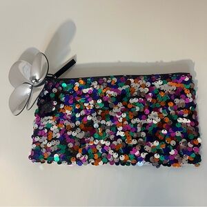 Colorful Sequin Clutch with Silver Flower